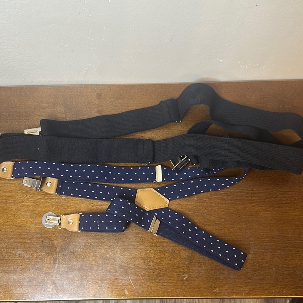 Men's Black and Navy Polka Dot Suspenders